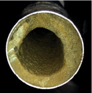 Black and Grey Water Marine waste water pipe cutaway with accumulated scale visible.