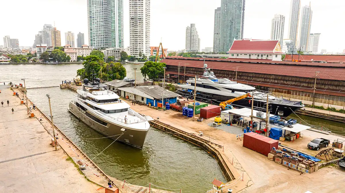 Yacht Refit Shipyard in Bangkok featuring 2 superyachts in dry dock