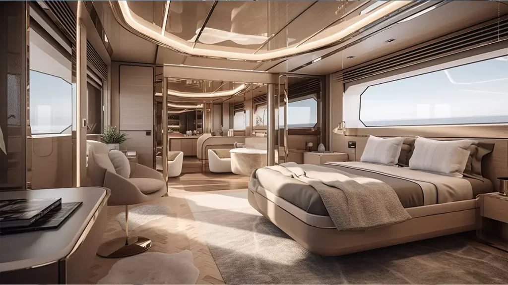 Yacht Refit Interior of a luxury superyacht cabin