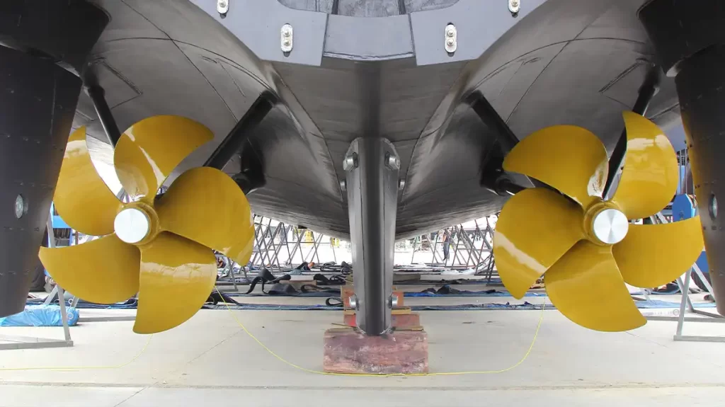 Yacht Refit Propellers of a superyacht in dry dock