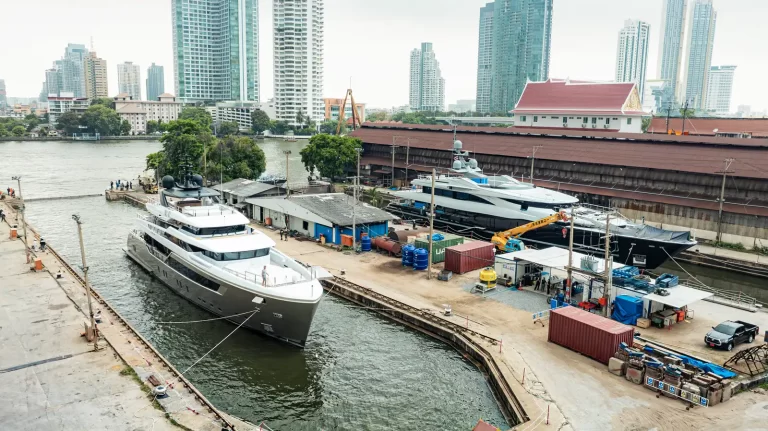 Yacht Refit Shipyard in Bangkok featuring 2 superyachts in dry dock