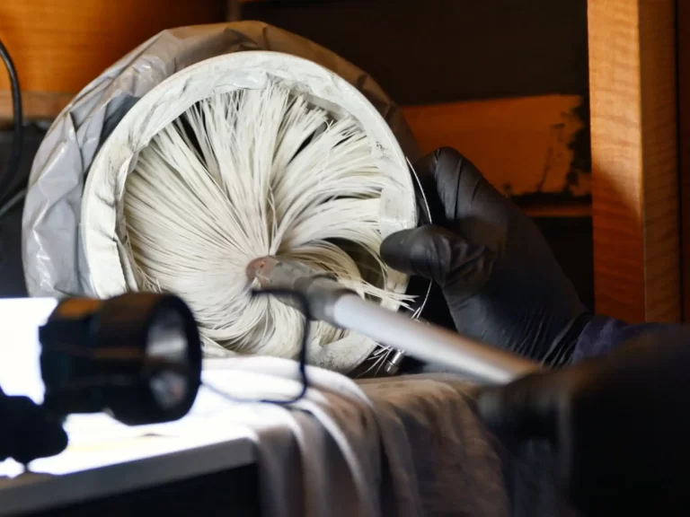 Offshore vessel HVAC cleaning brush entering a duct for cleaning