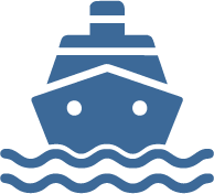 Icon of a ship at sea symbolising engineered solutions for marine plumbing in blackwater pipe descaling.