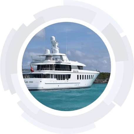 M/Y Blue Sky M/Y Blue Sky on a teal ocean sailing into the horizon