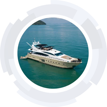 M/Y Mia Kai & Kuma M/Y Mia Kai & Kuma anchored on the calm teal mediterranean sea